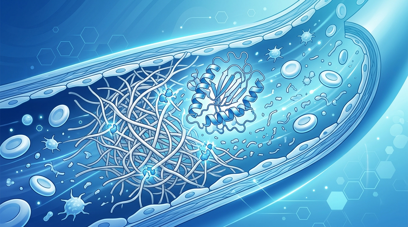 Nattokinase enzyme supplement molecular structure and fibrin breakdown